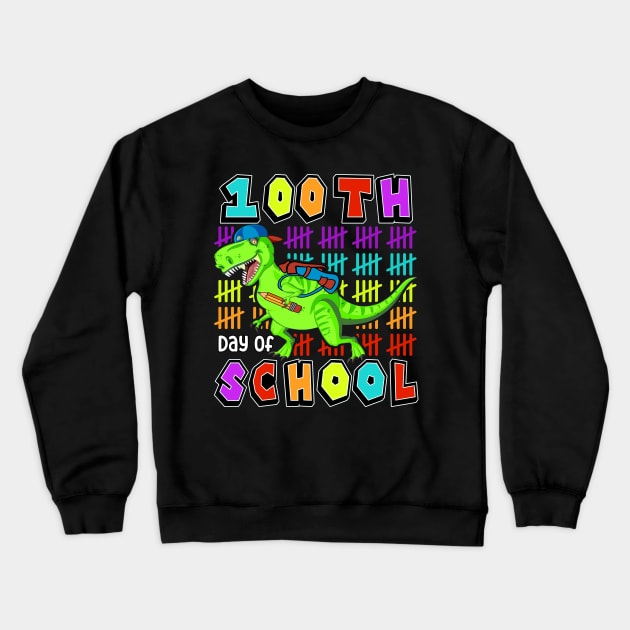 100th Day Of School, Cute Dinosaur Student Teacher Crewneck Sweatshirt by SilverLake